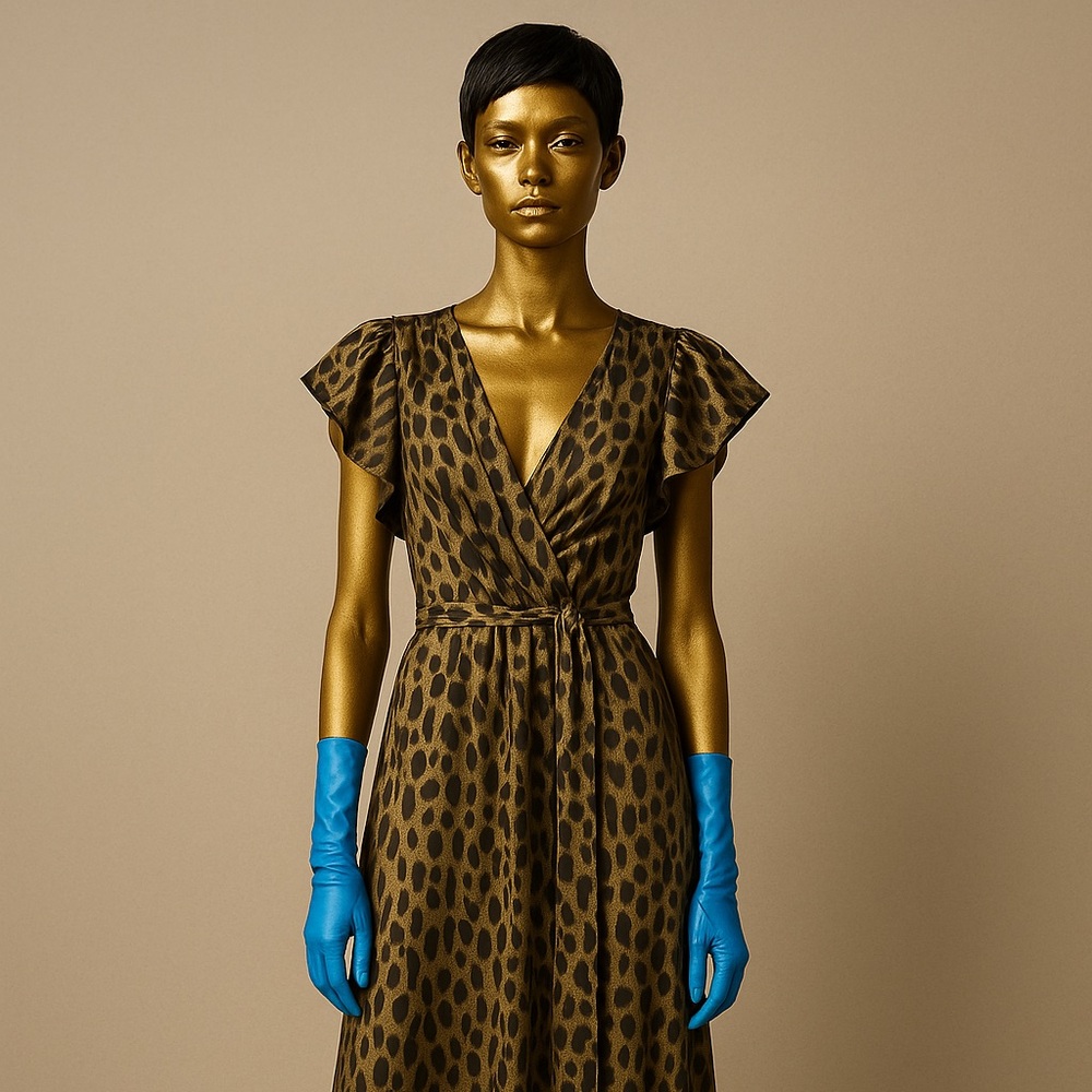 Olive Satin Maxi Wrap Dress with Flutter Sleeves